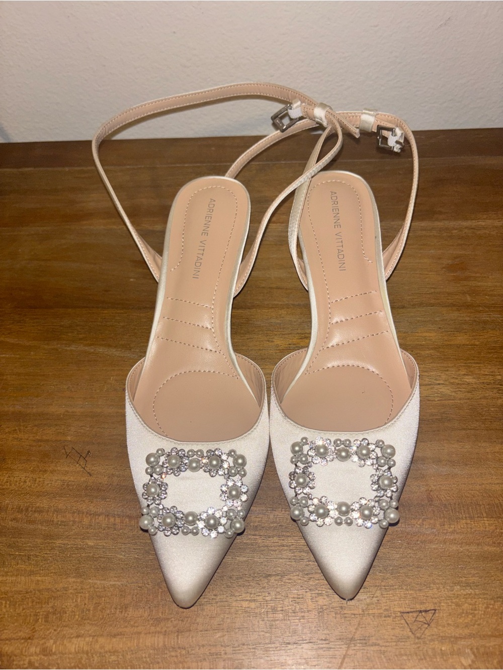 Adrienne Vittadini Ivory Pearl-Embellished Pointed Toe Slingbacks - Picture 2 of 6